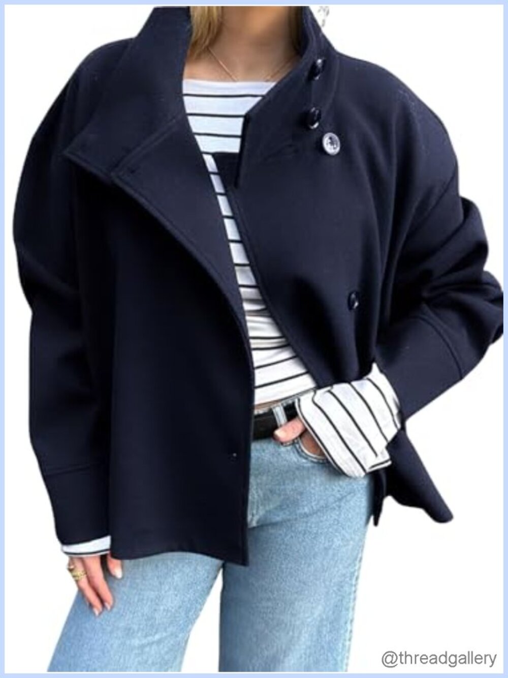 Wool Blend Crop Coat Stand Collar Single Breasted Short Blazer Jacket